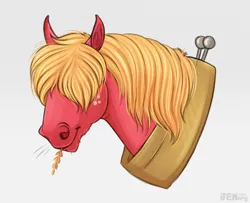 Size: 2462x2000 | Tagged: safe, artist:jenery, derpibooru import, big macintosh, earth pony, pony, g4, bust, gray background, hair over eyes, hoers, image, png, simple background, solo, straw in mouth