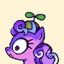 Size: 1024x1024 | Tagged: safe, artist:boxwari, derpibooru import, screwball, earth pony, pony, g4, bust, digital art, female, frown, hat, image, mare, pixel art, png, propeller hat, simple background, solo, yellow background