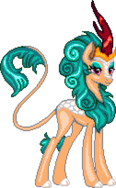 Size: 1008x1640 | Tagged: safe, artist:dasheroni, artist:dragonchaser123, derpibooru import, rain shine, kirin, pony, g4, cloven hooves, digital art, female, image, leonine tail, manepxls, mare, pixel art, png, pxls.space, simple background, solo, tail, transparent background