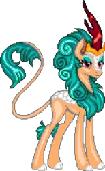 Size: 1008x1640 | Tagged: safe, artist:dasheroni, artist:dragonchaser123, derpibooru import, rain shine, kirin, pony, g4, cloven hooves, digital art, female, image, leonine tail, manepxls, mare, pixel art, png, pxls.space, simple background, solo, tail, transparent background