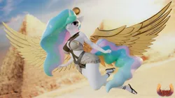 Size: 3840x2160 | Tagged: suggestive, artist:loveslove, derpibooru import, princess celestia, alicorn, anthro, plantigrade anthro, g4, 3d, egyptian, female, horn, image, jpeg, solo, wings