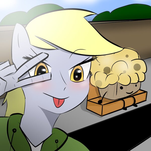 Size: 2480x2480 | Tagged: safe, artist:orivika_, derpibooru import, derpy hooves, human, g3, meet the ponies, food, image, jpeg, looking at you, muffin