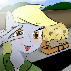 Size: 2480x2480 | Tagged: safe, artist:orivika_, derpibooru import, derpy hooves, human, g3, meet the ponies, food, image, jpeg, looking at you, muffin