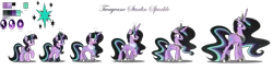 Size: 8989x2301 | Tagged: safe, artist:alinamandarina, artist:lunerymish, derpibooru import, oc, oc:twivine sparkle, unofficial characters only, alicorn, pony, g4, age progression, base used, crown, female, hoof shoes, image, jewelry, mare, older, peytral, png, princess shoes, regalia, simple background, solo, transparent background