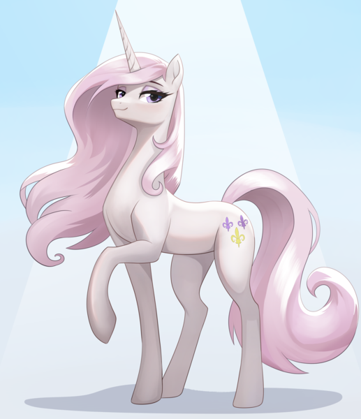 Size: 2420x2808 | Tagged: safe, artist:sierraex, derpibooru import, fleur-de-lis, pony, unicorn, g4, female, horn, image, long legs, mare, png, raised hoof, slender, solo, tall, thin, wind, windswept mane