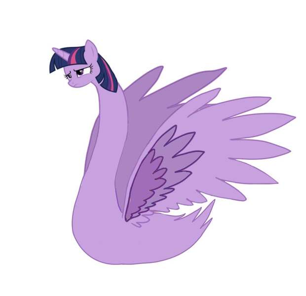 Size: 1105x1069 | Tagged: safe, artist:veryinsecureperson, derpibooru import, twilight sparkle, twilight sparkle (alicorn), alicorn, bird, bird pone, pony, swan, g4, female, image, jpeg, long neck, simple background, solo, species swap, spread wings, wat, what has magic done, what has science done, white background, wings