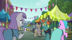 Size: 1280x720 | Tagged: safe, derpibooru import, screencap, bigger jim, maud pie, neigh sayer, plunkett, rarity, upper east side, winning goal, pony, g4, the gift of the maud pie, image, png, satin lace