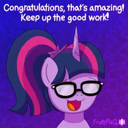 Size: 1000x1000 | Tagged: safe, artist:fruiitypieq, derpibooru import, sci-twi, twilight sparkle, pony, unicorn, equestria girls, g4, cute, equestria girls ponified, eyes closed, female, glasses, image, mare, open mouth, open smile, png, positive ponies, smiling, twiabetes, unicorn sci-twi