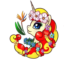 Size: 350x350 | Tagged: artist needed, safe, derpibooru import, oc, oc:miss libussa, pony, unicorn, 2024, czequestria, czequestria 202x, eyeshadow, female, female oc, floral head wreath, floral necklace, flower, flower in hair, gradient eyeshadow, head only, horn, image, makeup, mare, png, pony oc, profile picture, solo, unicorn oc