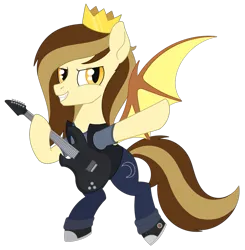 Size: 587x600 | Tagged: safe, artist:dyonys, derpibooru import, oc, oc:prince whateverer, ponified, unofficial characters only, bat pony, pony, bat pony oc, bat wings, bipedal, electric guitar, grin, guitar, hoof hold, image, looking at you, male, male oc, moon, musical instrument, png, ponified music artist, simple background, smiling, solo, stallion, stallion oc, transparent background, wings