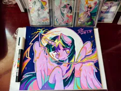 Size: 4096x3072 | Tagged: safe, artist:xinjinjumin461028308191, derpibooru import, twilight sparkle, twilight sparkle (alicorn), alicorn, pony, g4, image, jpeg, marker drawing, moon, photo, smiling, solo, traditional art