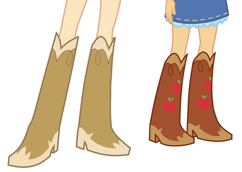 Size: 3086x2202 | Tagged: safe, artist:octosquish7260, derpibooru import, applejack, equestria girls, g4, boots, boots shot, clothes, cowboy boots, cropped, duo, equestria girls-ified, high heel boots, image, jpeg, legs, pictures of legs, shoes, simple background, solo, white background