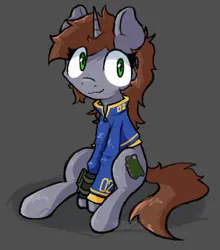 Size: 2810x3200 | Tagged: safe, artist:foxtrnal, derpibooru import, oc, oc:littlepip, unofficial characters only, pony, unicorn, fallout equestria, clothes, cute, female, green eyes, happy, horn, image, jumpsuit, ocbetes, pipabetes, pipbuck, png