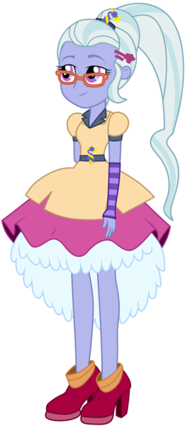 Size: 704x1618 | Tagged: safe, artist:ajosterio, derpibooru import, sugarcoat, human, equestria girls, g4, alternate hairstyle, boots, clothes, dress, female, glasses, image, png, shoes, smiling, solo, vector