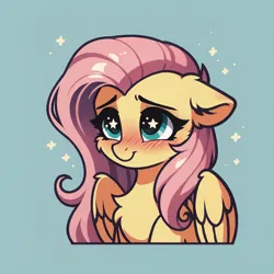 Size: 4608x4608 | Tagged: safe, ai content, derpibooru import, generator:civitai, machine learning assisted, machine learning generated, prompter:paleluna, stable diffusion, fluttershy, pegasus, pony, blushing, chest fluff, cute, ear fluff, female, floppy ears, generator:pony diffusion v6 xl, image, jpeg, mare, shy, simple background, smiling, solo, solo female, starry background, starry eyes, wing fluff, wingding eyes, wings