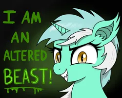 Size: 1500x1201 | Tagged: safe, artist:vomitvomiting, derpibooru import, lyra heartstrings, bat pony, pony, g4, female, image, king gizzard & the lizard wizard, looking at you, mare, png, simple background, solo, text