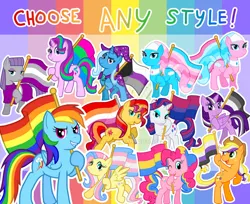 Size: 1280x1043 | Tagged: safe, artist:zphal, derpibooru import, aloe, applejack, fluttershy, lotus blossom, maud pie, pinkie pie, rainbow dash, rarity, starlight glimmer, sunset shimmer, trixie, twilight sparkle, twilight sparkle (alicorn), alicorn, earth pony, pegasus, pony, unicorn, g4, asexual pride flag, bisexual pride flag, cape, clothes, demisexual pride flag, deviantart watermark, female, gay pride flag, greyasexual pride flag, hat, horn, image, jpeg, lesbian pride flag, mane six, mare, mouthpiece, nonbinary pride flag, obtrusive watermark, pansexual pride flag, politics, polysexual pride flag, pride, pride flag, transbian pride flag, transfeminine pride flag, transgender pride flag, transmasculine pride flag, trixie's cape, trixie's hat, watermark