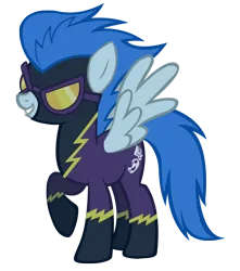 Size: 1282x1450 | Tagged: safe, artist:durpy, derpibooru import, nightshade, pegasus, pony, female, goggles, grin, image, mare, png, shadowbolts uniform, smiling, solo, spread wings, vector, wings