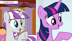 Size: 1192x670 | Tagged: episode needed, safe, derpibooru import, edit, edited screencap, screencap, twilight sparkle, twilight sparkle (alicorn), twilight velvet, alicorn, pony, unicorn, g4, duo, duo female, female, horn, image, jpeg, like mother like daughter, like parent like child, mother and child, mother and daughter