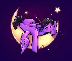 Size: 1280x1098 | Tagged: safe, artist:princessraevinflash, derpibooru import, oc, unofficial characters only, alicorn, pony, alicorn oc, crescent moon, horn, image, jpeg, moon, night, sleeping, solo, stars, tangible heavenly object, wings