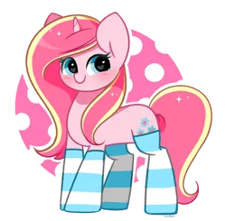 Size: 1280x1252 | Tagged: safe, artist:kittyrosie, derpibooru import, oc, oc:rosa flame, unofficial characters only, pony, unicorn, clothes, female, horn, image, mare, png, simple background, socks, solo, striped socks, transparent background, unicorn oc