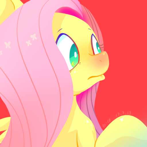 Size: 512x512 | Tagged: safe, artist:xilingjun, derpibooru import, fluttershy, pegasus, pony, g4, image, no pupils, png, red background, red nosed, simple background, solo