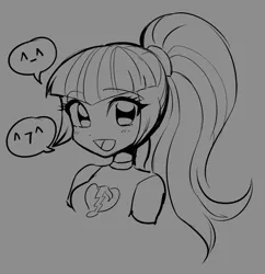 Size: 968x998 | Tagged: safe, artist:rileyav, derpibooru import, sonata dusk, human, equestria girls, g4, bust, cute, female, gray background, grayscale, image, monochrome, open mouth, open smile, png, simple background, smiling, solo, sonatabetes