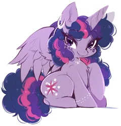 Size: 3468x3624 | Tagged: safe, artist:heavymetalpapi, artist:papilrux, derpibooru import, twilight sparkle, twilight sparkle (alicorn), alicorn, pony, g4, alternate hairstyle, bracelet, ear piercing, earring, female, high res, horn, image, jewelry, looking at you, mare, necklace, partially open wings, piercing, png, raised hoof, simple background, sitting, smiling, smiling at you, solo, tail, white background, wings