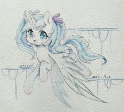 Size: 2222x2000 | Tagged: safe, artist:orchidlanlan738, derpibooru import, oc, unofficial characters only, pegasus, pony, blue eyes, blue mane, cute, image, jpeg, ocbetes, open mouth, open smile, pegasus oc, smiling, solo, traditional art, watercolor painting, white coat, wings