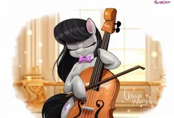 Size: 1992x1356 | Tagged: safe, artist:mar0x8, derpibooru import, octavia melody, earth pony, pony, bipedal, bow (instrument), bowtie, cello, eyes closed, female, image, jpeg, mare, musical instrument, necktie, octavia's bowtie, solo, tail