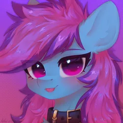 Size: 2000x2000 | Tagged: safe, artist:anku, derpibooru import, oc, oc:nohra, unofficial characters only, earth pony, pony, bust, collar, commission, ear fluff, earth pony oc, eye clipping through hair, eyebrows, eyebrows visible through hair, female, high res, image, looking at you, mare, png, portrait, solo, tongue out