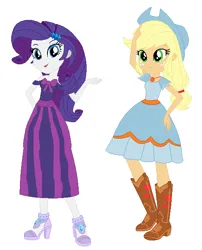 Size: 506x626 | Tagged: safe, artist:3d4d, artist:selenaede, derpibooru import, applejack, rarity, human, equestria girls, g4, applebetes, applejack also dresses in style, base used, boots, clothes, commission, cute, cute dress, dress, duo, female, freckles, hand on hip, hat, high heels, image, open mouth, open smile, png, raribetes, shoes, smiling