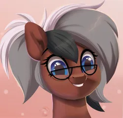 Size: 3033x2897 | Tagged: safe, artist:joaothejohn, derpibooru import, oc, oc:lunaria, unofficial characters only, earth pony, pony, blue eyes, cute, female, glasses, image, jpeg, looking at you, multicolored hair, ponytail, semi-realistic, simple background, smiling