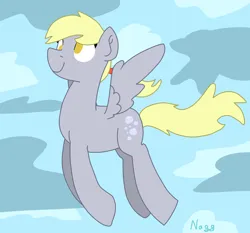 Size: 3200x2980 | Tagged: safe, artist:naggfruit, derpibooru import, derpy hooves, pegasus, pony, female, flying, image, mare, png, ponytail, signature, sky background, solo