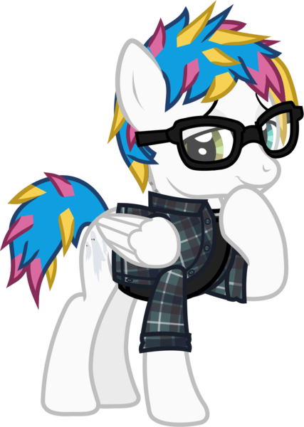 Size: 910x1278 | Tagged: safe, artist:lightningbolt, derpibooru import, ponified, pegasus, pony, .svg available, awsten knight, button-up shirt, clothes, derpibooru exclusive, dyed mane, dyed tail, folded wings, glasses, heterochromia, hoof on chin, image, jewelry, lidded eyes, looking at you, male, necklace, png, raised hoof, rolled up sleeves, shirt, show accurate, simple background, smiling, smirk, solo, stallion, standing, tail, transparent background, undershirt, vector, waterparks, wings