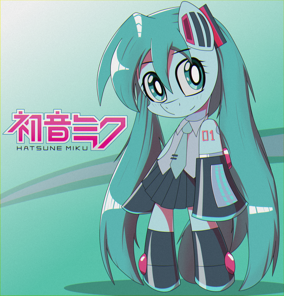 Size: 2400x2500 | Tagged: safe, artist:trackheadtherobopony, derpibooru import, ponified, pony, robot, robot pony, semi-anthro, anime, hatsune miku, image, png, solo, vocaloid