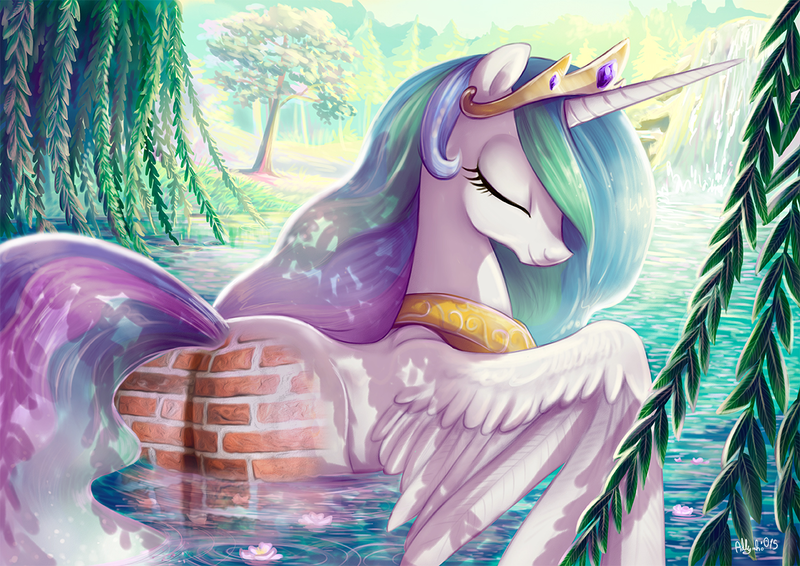 Size: 1200x849 | Tagged: safe, artist:yulyeen, derpibooru import, edit, princess celestia, alicorn, pony, g4, beautiful, brick, brick booty, bricks, butt, crown, cute, cutelestia, dappled sunlight, dock, ethereal mane, ethereal tail, eyes closed, female, fetish, flowing mane, flowing tail, forced meme, forest, horn, image, jewelry, mare, meme, missing cutie mark, multicolored hair, multicolored mane, nature, peaceful, peytral, plot, png, praise the sun, reflection, regalia, river, royalty, scenery, smiling, solo, solo female, spread wings, sunbutt, swanlestia, swimming, tail, tiara, tree, water, waterfall, weeping willow, wet, wings