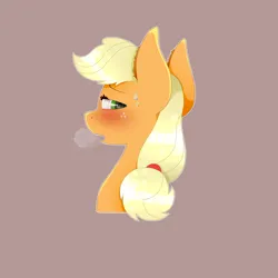 Size: 2000x2000 | Tagged: suggestive, artist:kathepart, derpibooru import, applejack, earth pony, pony, g4, blushing, breath, bust, female, image, looking at you, looking back, mare, open mouth, png, sigh, simple background, solo, sweat, tan background