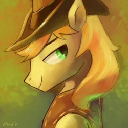 Size: 800x800 | Tagged: safe, artist:amy30535, derpibooru import, braeburn, earth pony, pony, bedroom eyes, braebetes, bust, cute, hat, image, jpeg, looking at you, male, portrait, smiling, solo, stallion, stupid sexy braeburn