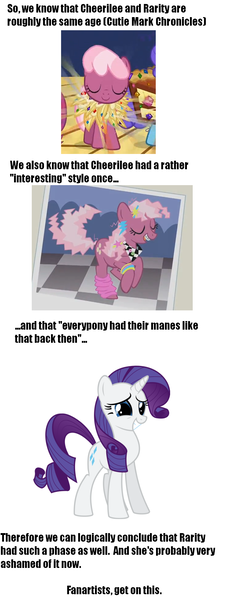 Size: 740x1964 | Tagged: safe, derpibooru import, edit, edited screencap, screencap, blueberry swirl, cheerilee, fruitbasket, rarity, pony, call of the cutie, g4, the cutie mark chronicles, 80s, 80s cheerilee, exploitable meme, female, filly, filly cheerilee, hilarious in hindsight, image, make it happen, meme, png, unpleasant implications