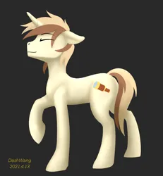 Size: 1544x1668 | Tagged: safe, artist:dash wang, derpibooru import, oc, oc:cream brun, pony, unicorn, dark background, image, jpeg, male, simple background, smiling, solo, stallion