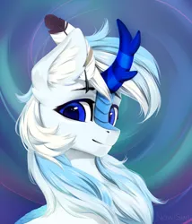 Size: 2144x2500 | Tagged: safe, artist:inowiseei, derpibooru import, oc, oc:code quill, unofficial characters only, kirin, pony, bust, commission, cute, ear fluff, high res, horn, image, kirin oc, looking at you, male, multicolored hair, png, portrait, quill, quill pen, simple background, solo, stallion