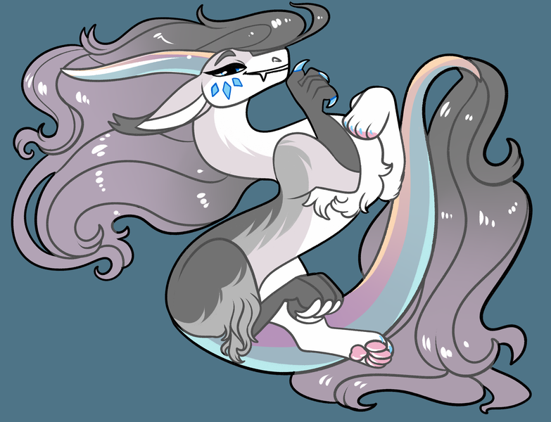 Size: 3000x2300 | Tagged: safe, artist:loryska, derpibooru import, oc, draconequus, hybrid, female, high res, image, interspecies offspring, offspring, parent:discord, parent:rarity, parents:raricord, png, simple background, solo