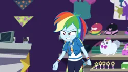 Size: 3410x1920 | Tagged: safe, derpibooru import, screencap, rainbow dash, equestria girls, g4, angry, clothes, cutie mark, cutie mark on clothes, dashing through the mall, equestria girls specials, female, geode of super speed, hoodie, image, jewelry, jpeg, magical geodes, my little pony equestria girls: better together, my little pony equestria girls: holidays unwrapped, necklace, ragebow dash, solo