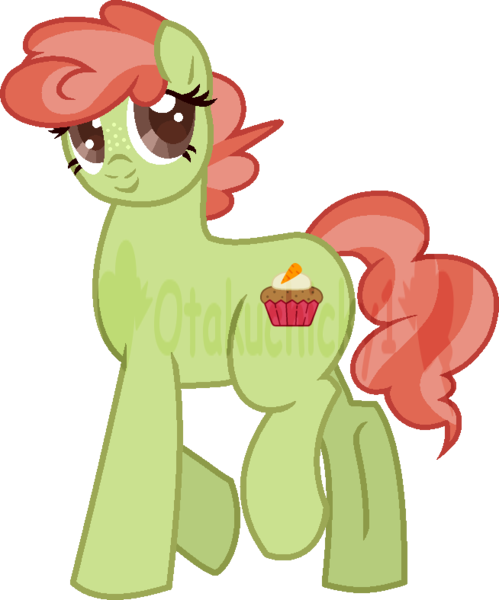 Size: 654x787 | Tagged: safe, artist:otakuchicky1, derpibooru import, oc, oc:carrot muffin, unofficial characters only, earth pony, pony, base used, female, image, mare, offspring, parent:carrot cake, parent:cup cake, parents:carrot cup, png, simple background, solo, transparent background, watermark