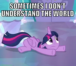 Size: 520x450 | Tagged: safe, derpibooru import, edit, edited screencap, editor:twi clown, screencap, twilight sparkle, twilight sparkle (alicorn), alicorn, pony, g4, the crystalling, caption, cropped, female, image, image macro, mare, on floor, png, solo, text