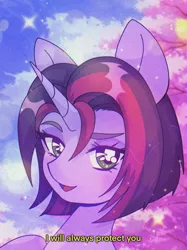 Size: 1535x2048 | Tagged: safe, artist:pierogarts, derpibooru import, oc, oc:twilight garrison, unofficial characters only, pony, unicorn, 90s anime, bust, female, image, jpeg, portrait, smiling, solo