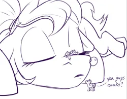 Size: 1742x1362 | Tagged: safe, artist:tsitra360, derpibooru import, oc, oc:altus bastion, oc:pan sizzle, oc:thumbtack, image, macro, micro, png, shenanigans, silly, sketch, sleeping, snoring, snot bubble