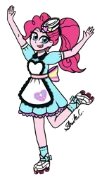 Size: 744x1280 | Tagged: safe, artist:iamsheila, derpibooru import, pinkie pie, equestria girls, g4, 1950s, commission, commissioner:oddeyesdragoon, image, png, roller skates, server pinkie pie, solo, waitress