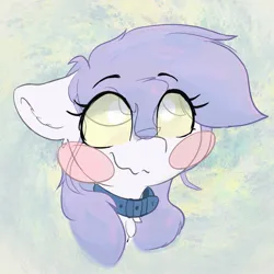 Size: 1115x1114 | Tagged: safe, artist:zzzsleepy, derpibooru import, oc, oc:chanter, ghost, ghost pony, pony, undead, abstract background, blush sticker, blushing, bust, collar, female, floppy ears, image, jpeg, smiling, solo, solo female, wavy mouth, yellow eyes